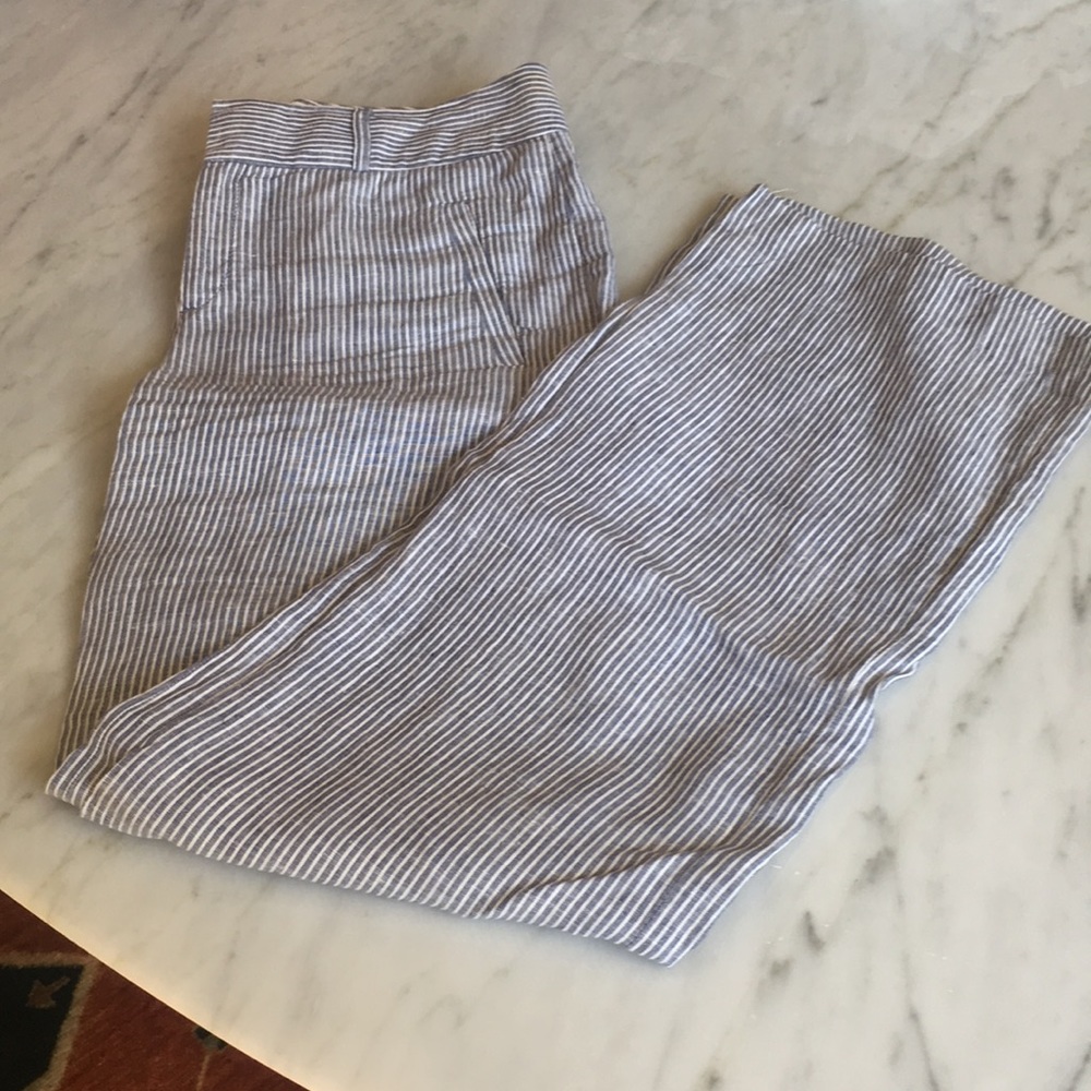 Blue and white stripe linen pants